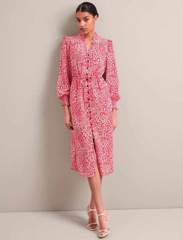 Stella Silk Midi Dress - Red Camo Pansy Print