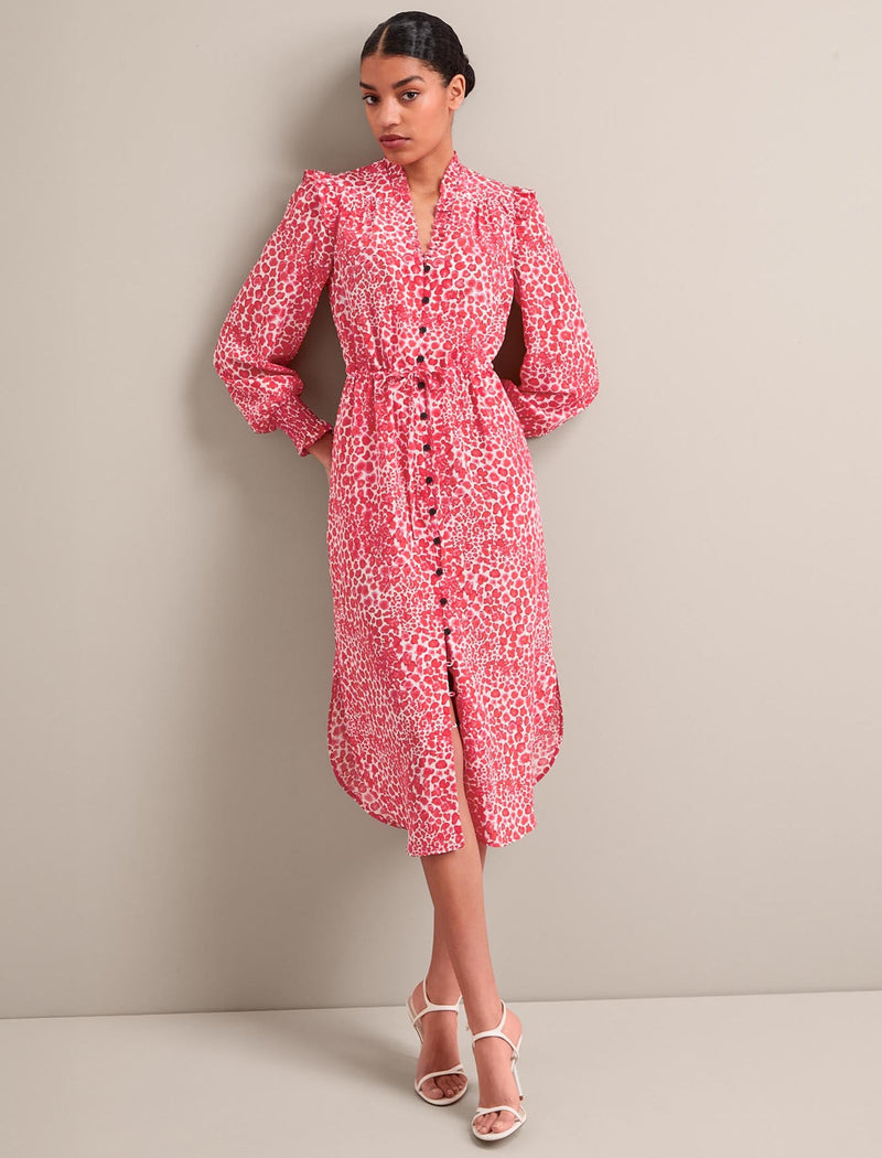 Stella Silk Midi Dress - Red Camo Pansy Print