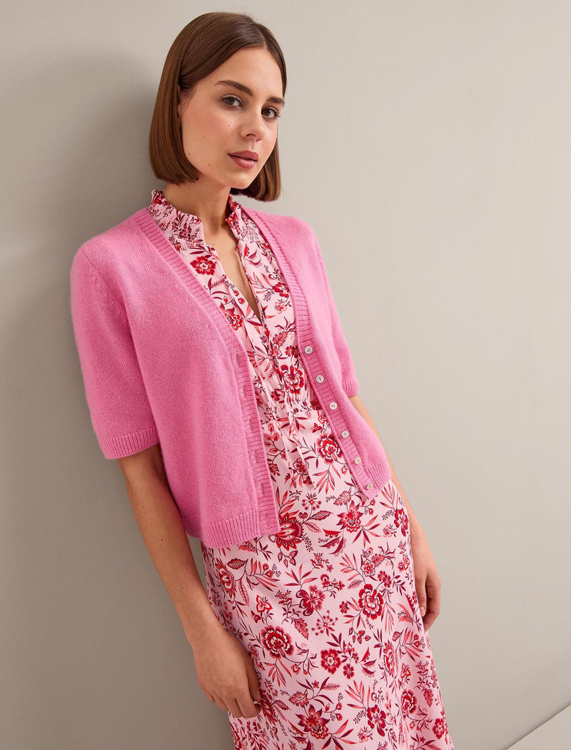 Irina Cotton Blend Midi Dress - Pink Palm Floral Print