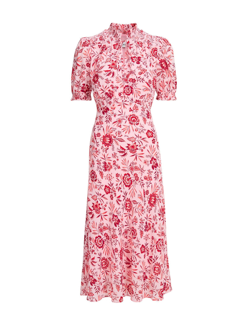 Irina Cotton Blend Midi Dress - Pink Palm Floral Print