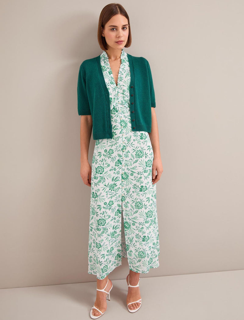 Liliana Cotton Blend Maxi Dress - Green Palm Floral Print