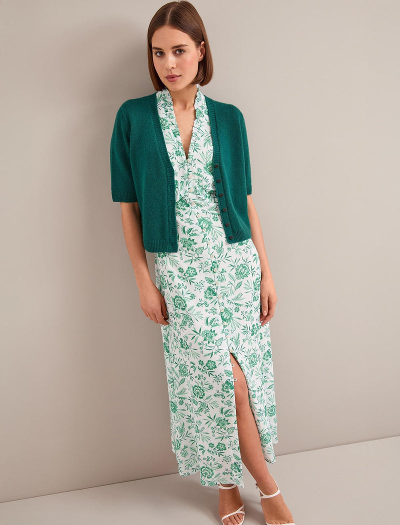 Liliana Cotton Blend Maxi Dress - Green Palm Floral Print