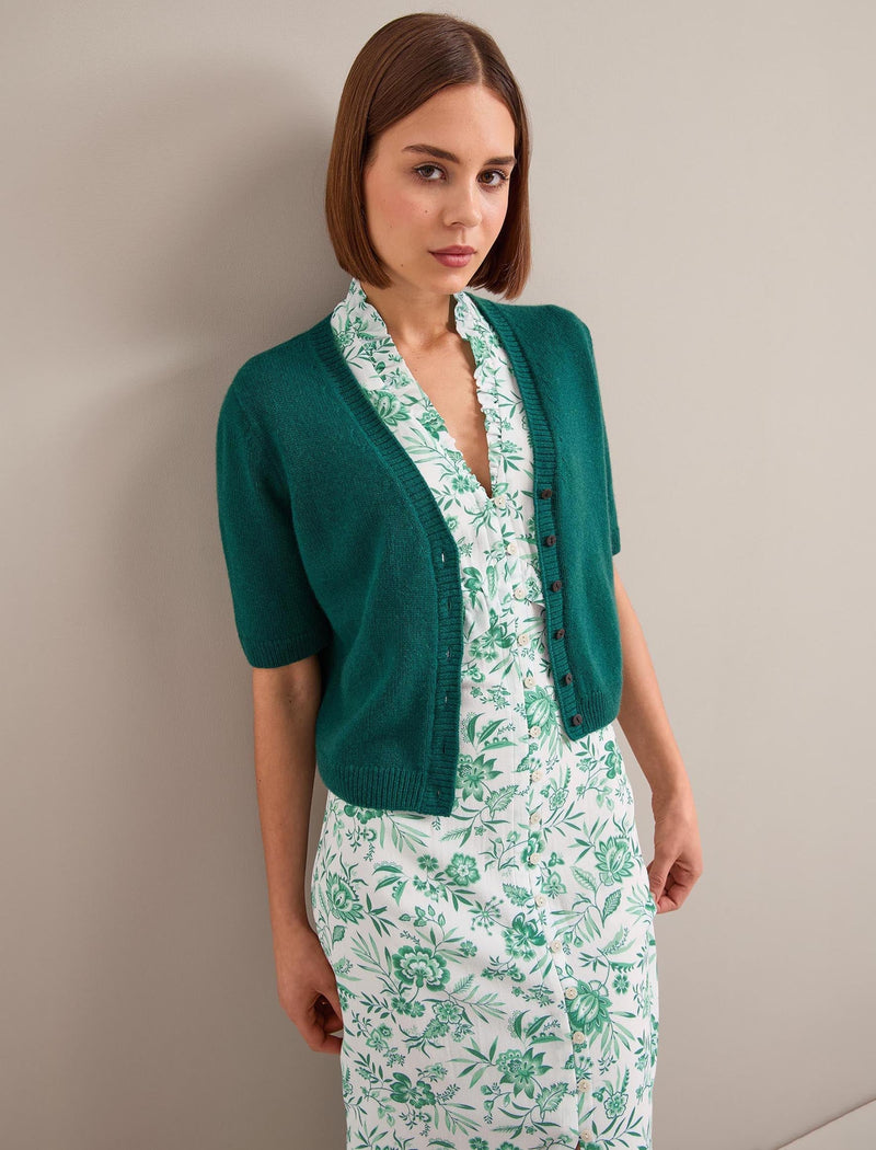 Liliana Cotton Blend Maxi Dress - Green Palm Floral Print