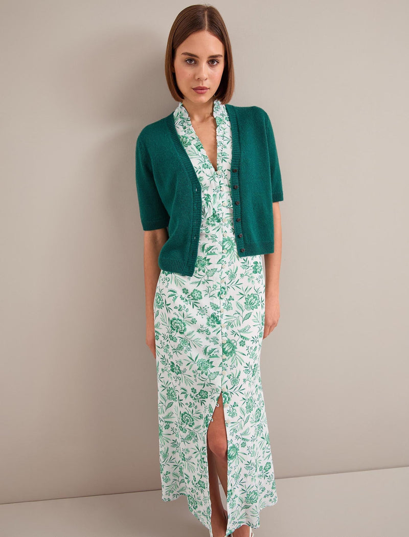 Liliana Cotton Blend Maxi Dress - Green Palm Floral Print