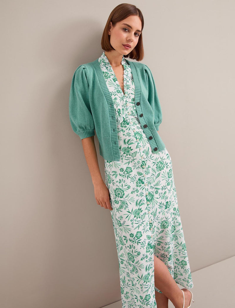 Amalie Linen Blend Cardigan - Sea Green