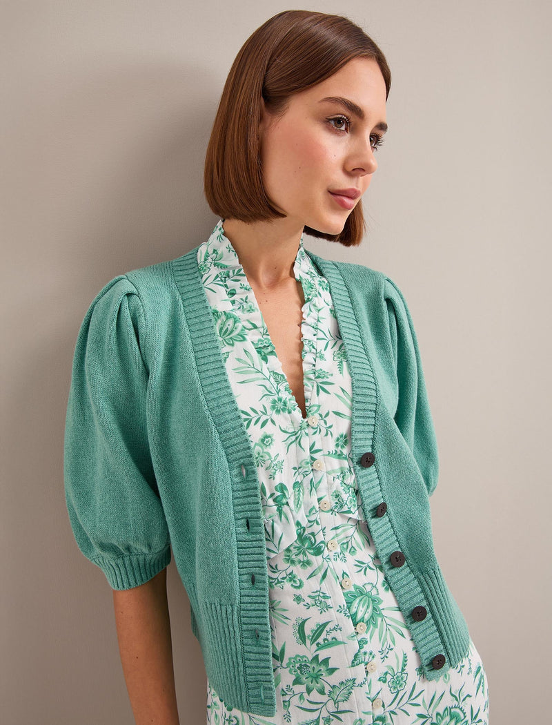 Amalie Linen Blend Cardigan - Sea Green