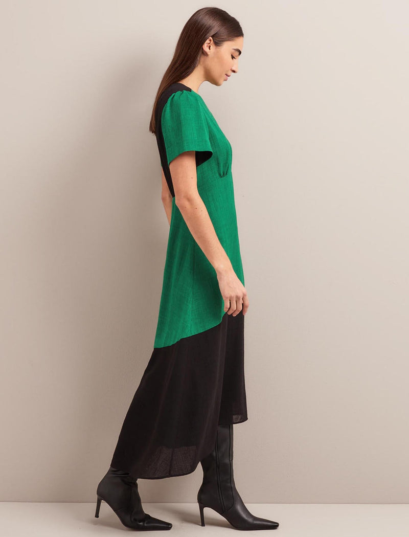 Carey Techni Voile Midi Dress - Emerald Green Black