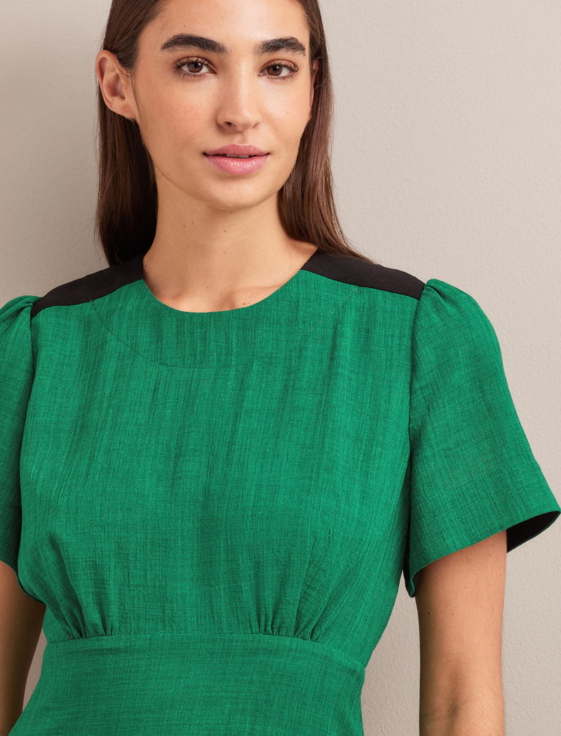 Carey Techni Voile Midi Dress - Emerald Green Black