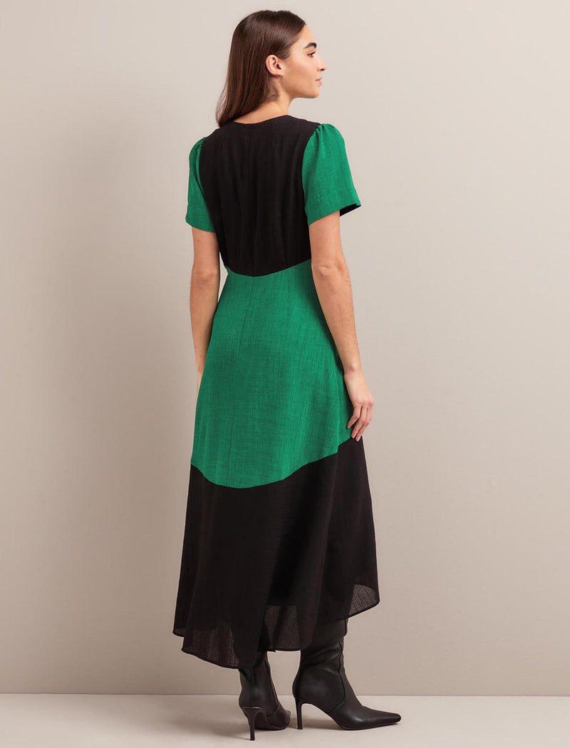 Carey Techni Voile Midi Dress - Emerald Green Black