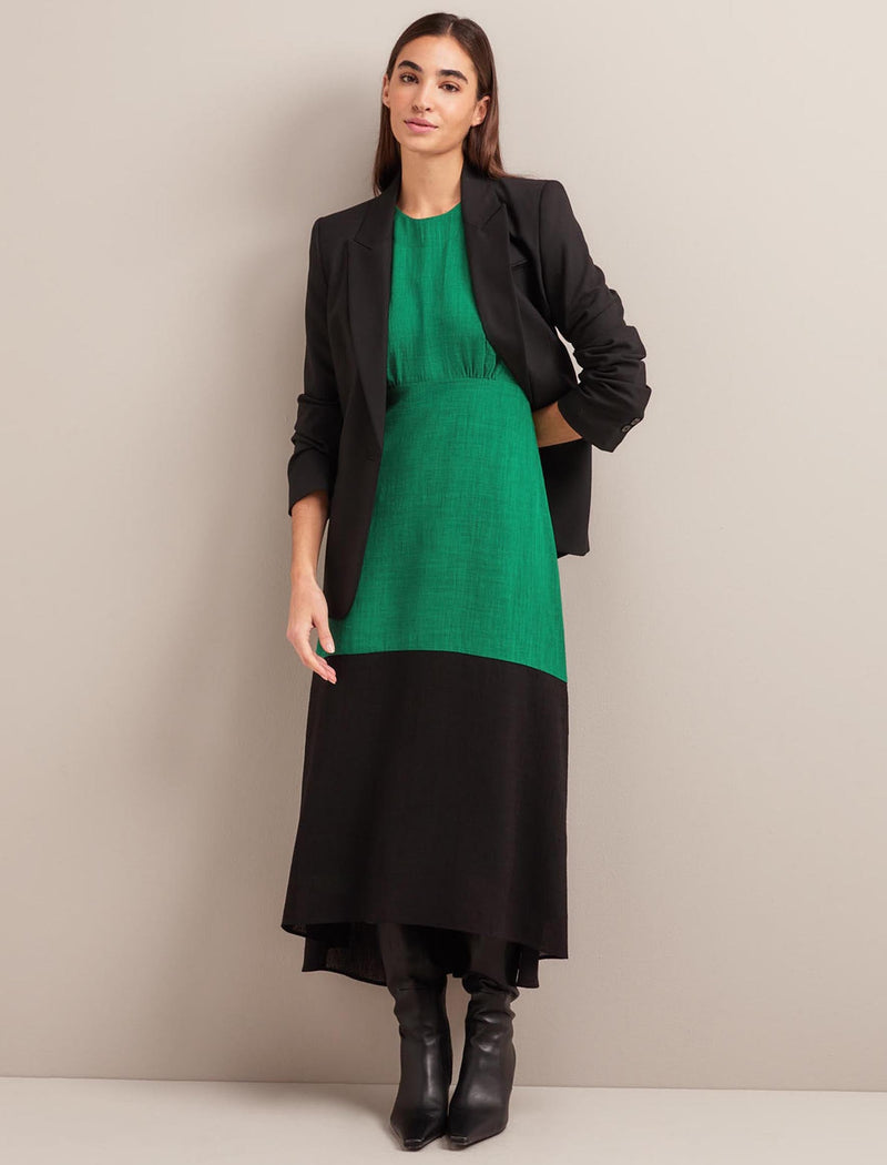 Carey Techni Voile Midi Dress - Emerald Green Black