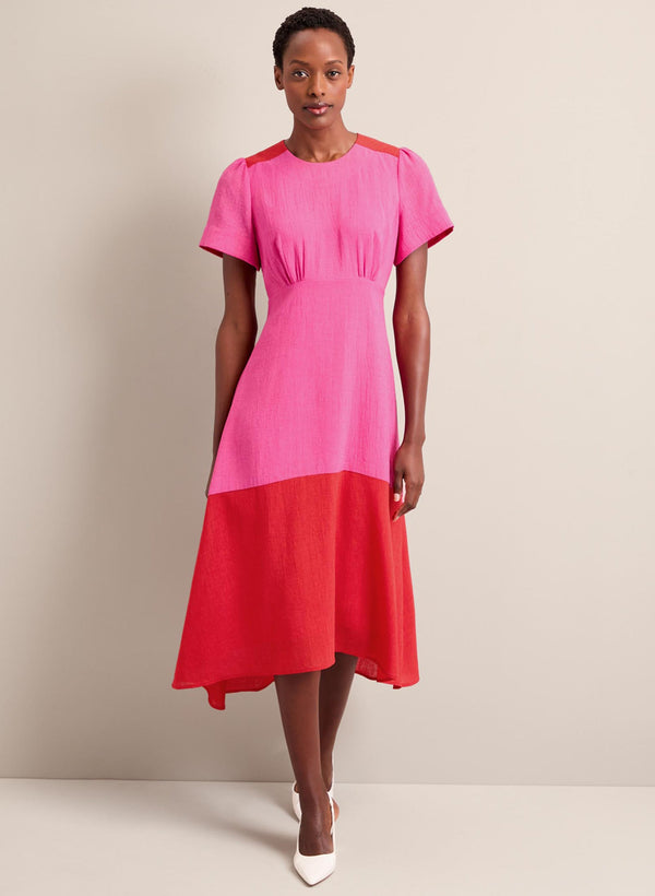 Carey Techni Voile Midi Dress - Hot Pink Crimson