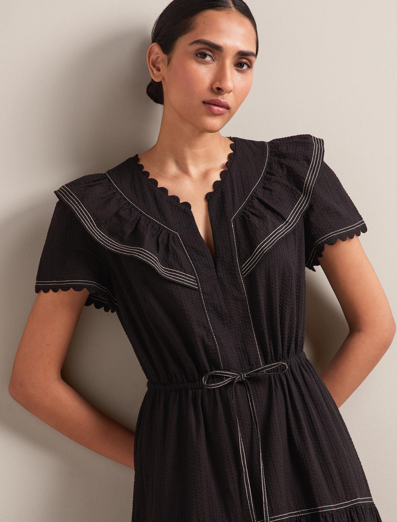 Nessa Cotton Seersucker Maxi Dress - Black