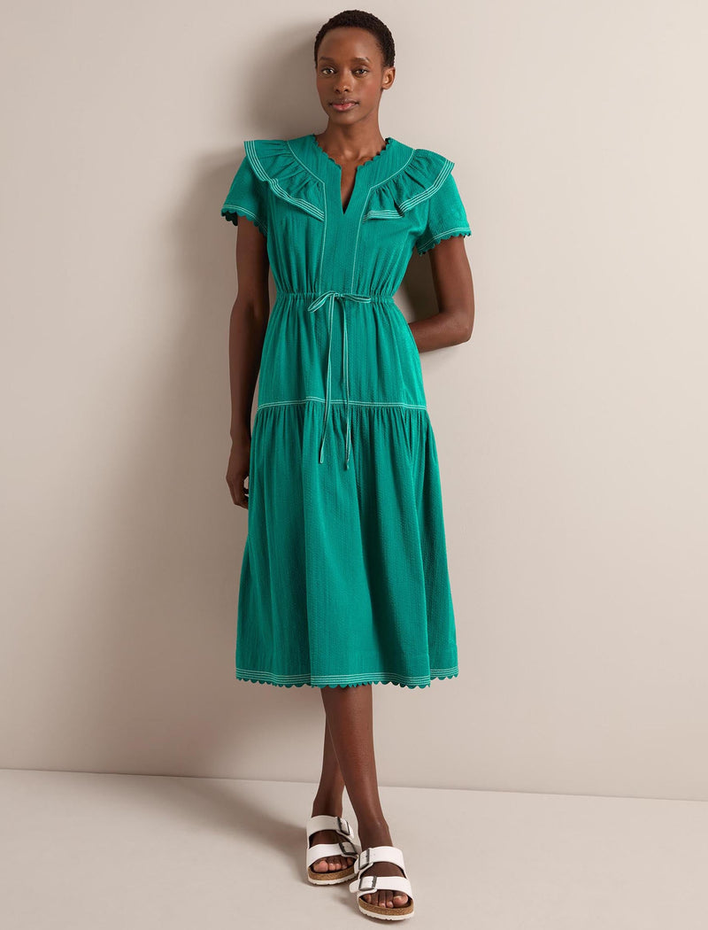 Nessa Cotton Seersucker Maxi Dress - Dark Green