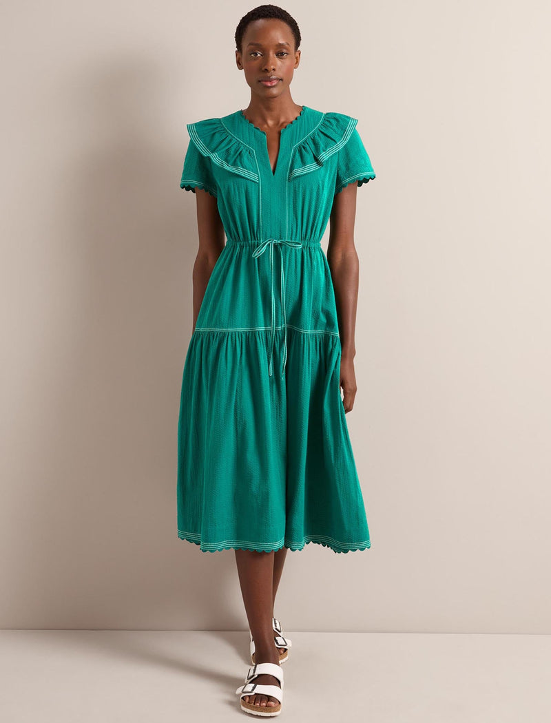 Nessa Cotton Seersucker Maxi Dress - Dark Green