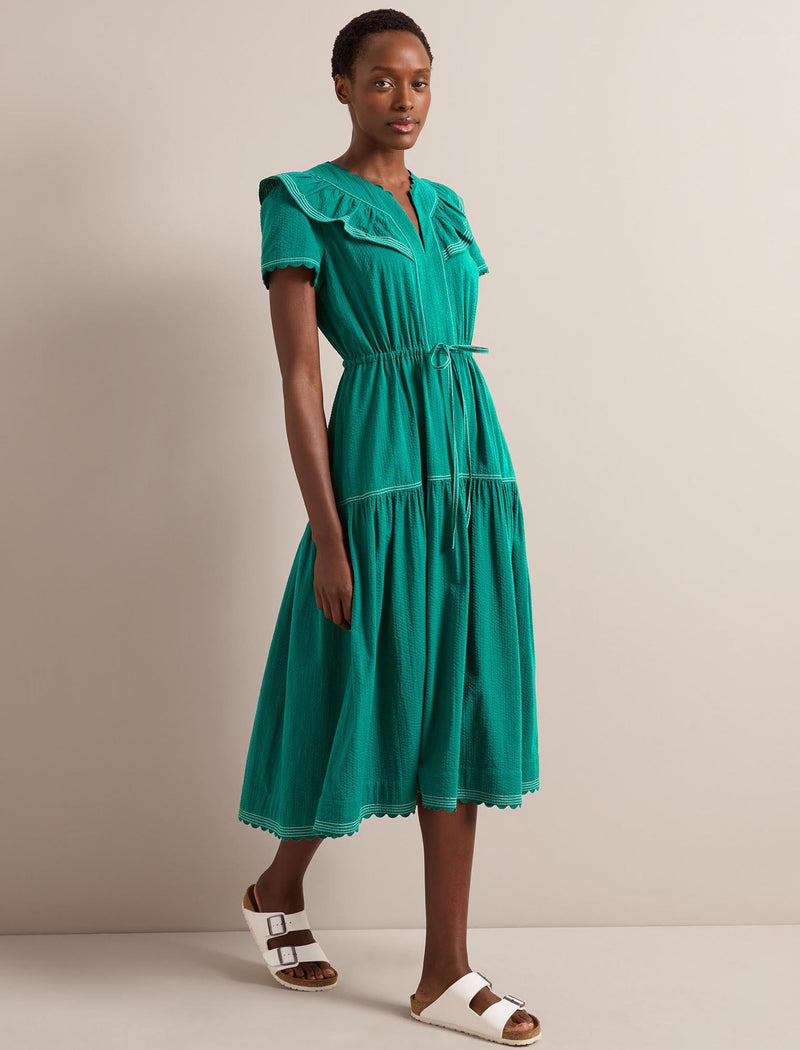 Nessa Cotton Seersucker Maxi Dress - Dark Green