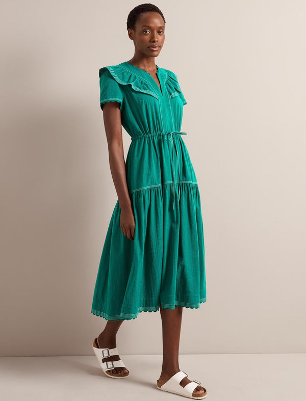 Nessa Cotton Seersucker Maxi Dress - Dark Green