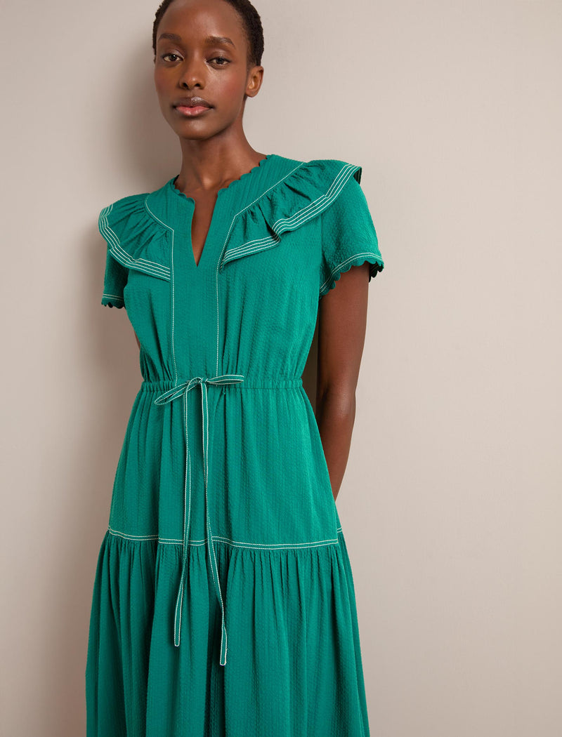 Nessa Cotton Seersucker Maxi Dress - Dark Green