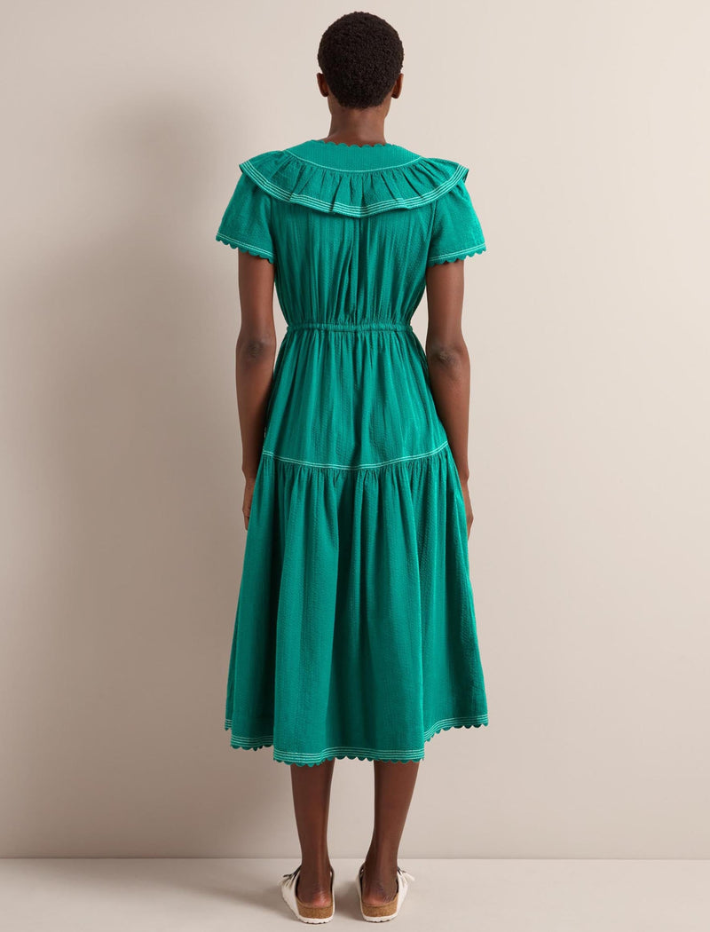 Nessa Cotton Seersucker Maxi Dress - Dark Green