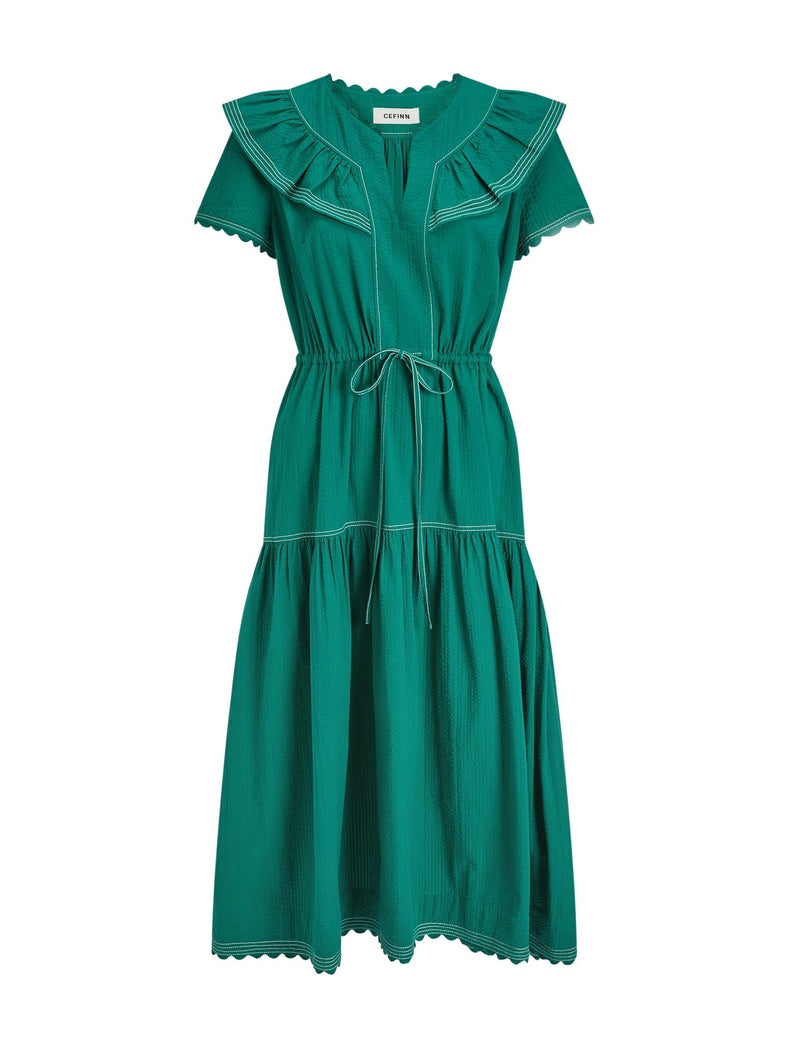 Nessa Cotton Seersucker Maxi Dress - Dark Green