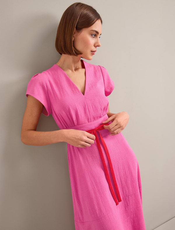 Aria Techni Voile Maxi Dress - Hot Pink Crimson