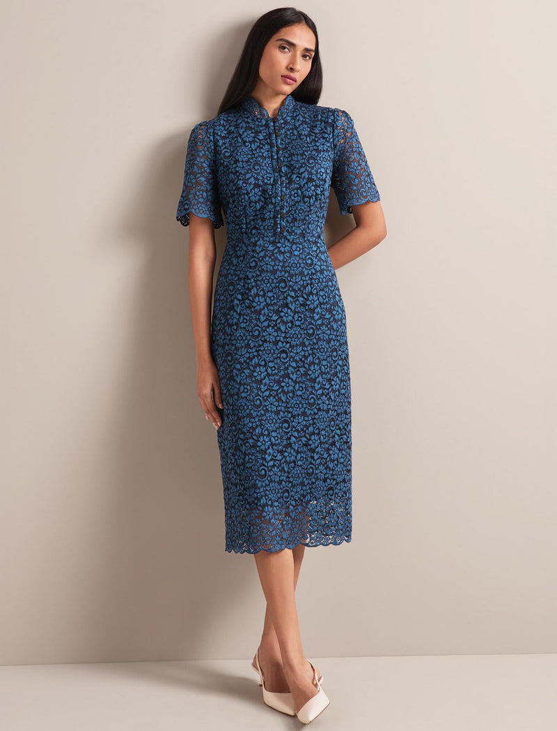 Jessica Lace Midi Dress - Navy