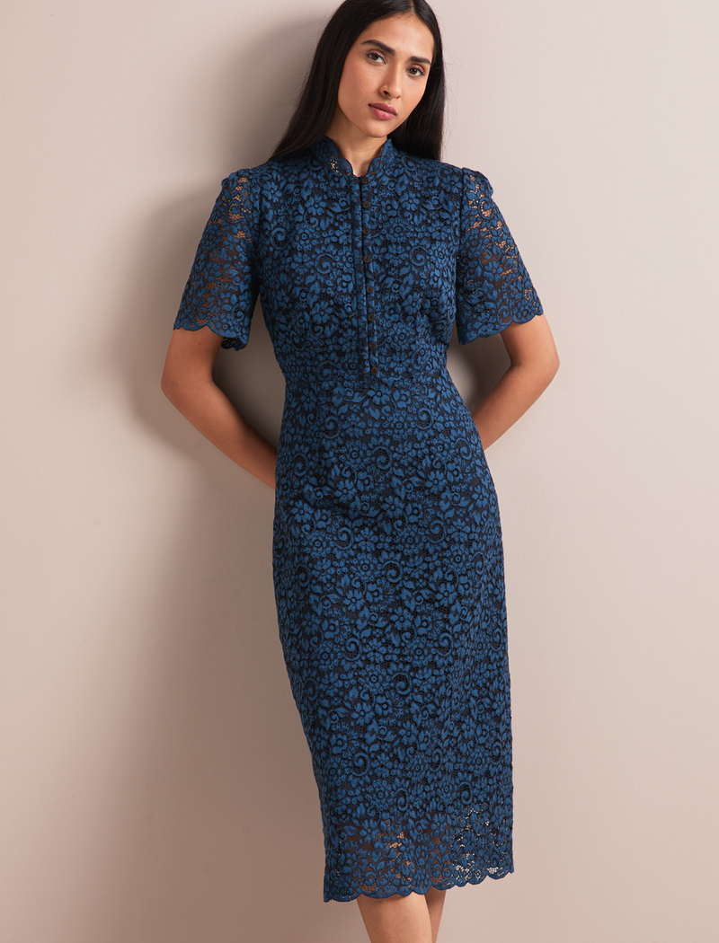 Jessica Lace Midi Dress - Navy