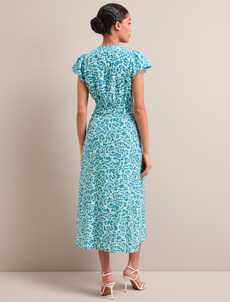 Leila Silk Maxi Dress - Blue Green Feather Print