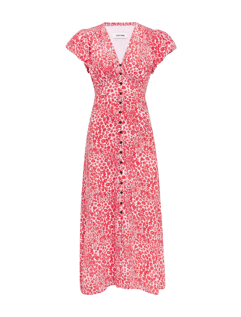 Leila Silk Maxi Dress - Red Camo Pansy Print