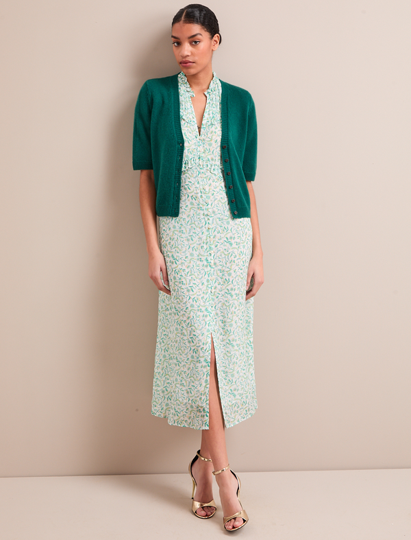 Clara Cashmere Short Sleeve Cardigan - Mid Green