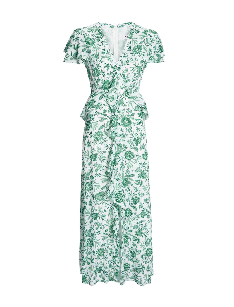 Vivienne Cotton Blend Maxi Dress - Green Palm Floral Print