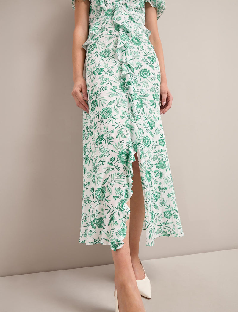 Vivienne Cotton Blend Maxi Dress - Green Palm Floral Print