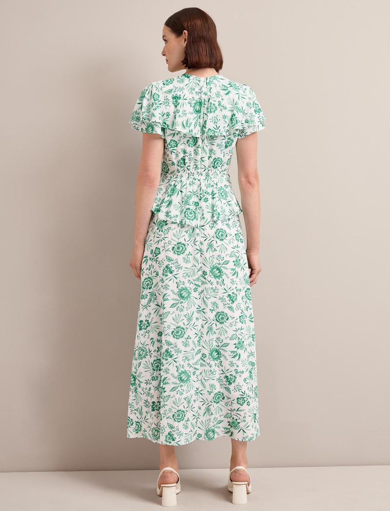 Vivienne Cotton Blend Maxi Dress - Green Palm Floral Print