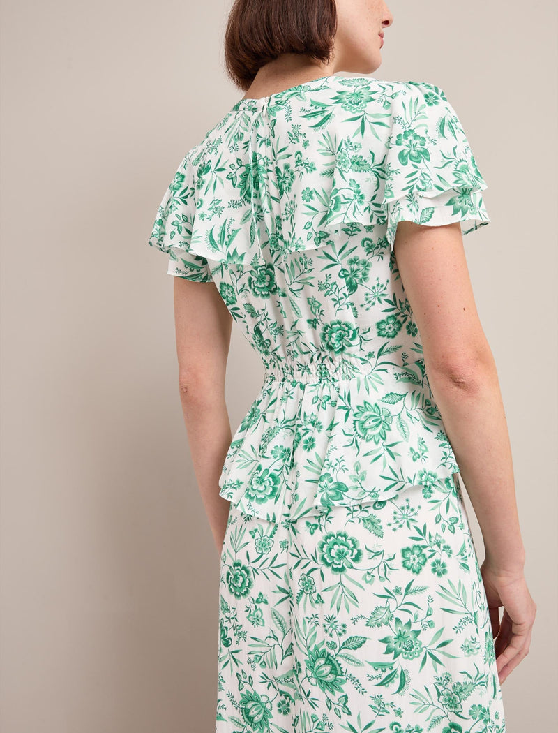 Vivienne Cotton Blend Maxi Dress - Green Palm Floral Print
