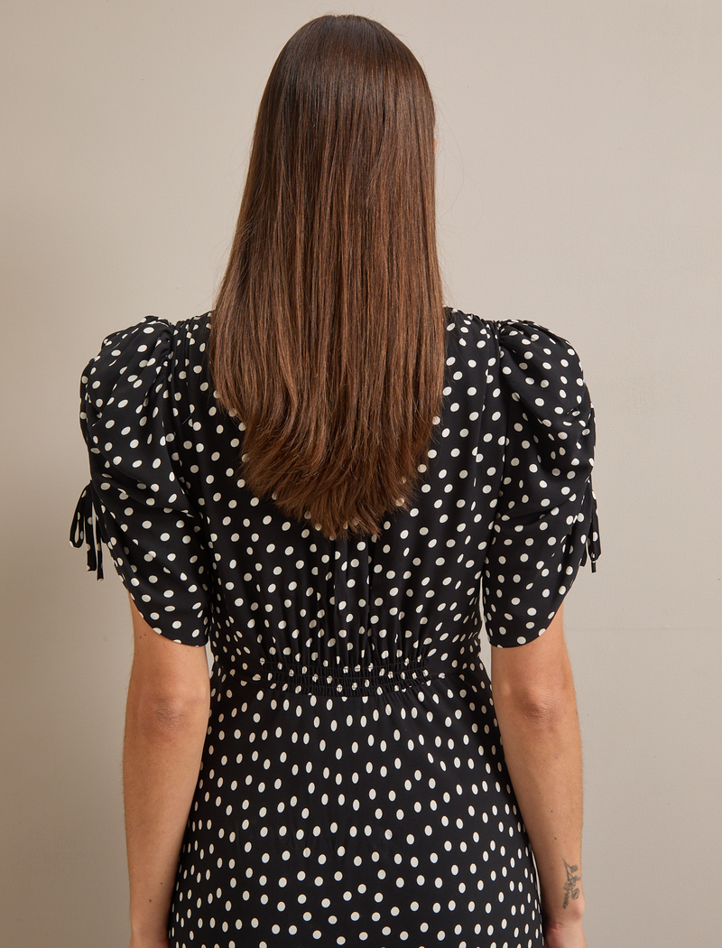 Ophelia Bias Cut Maxi Dress - Black Ecru Polka Dot Print