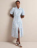 Poppy Silk Blend Maxi Dress - Blue Trailing Feather Print
