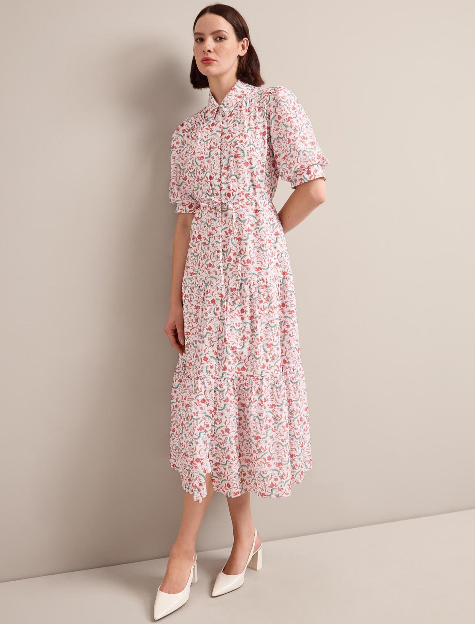 Poppy Silk Blend Maxi Dress - Red Trailing Feather Print