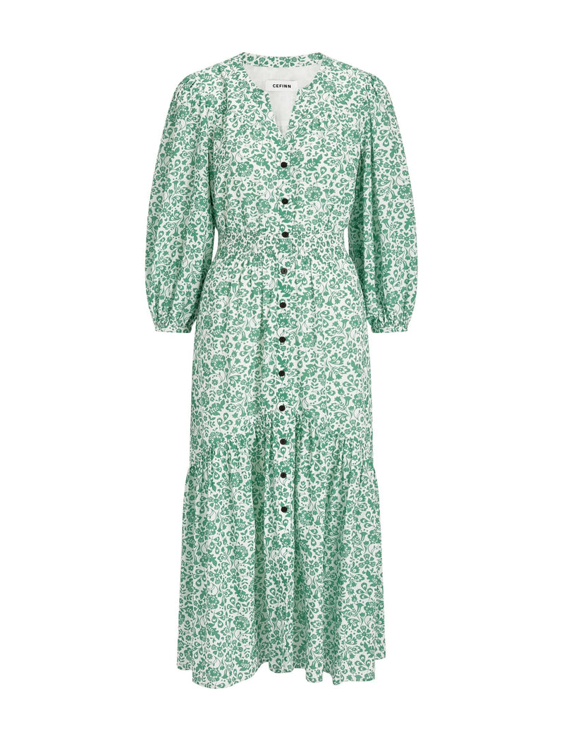 Aspen Cotton Blend Maxi Dress - Green Mono Floral Print