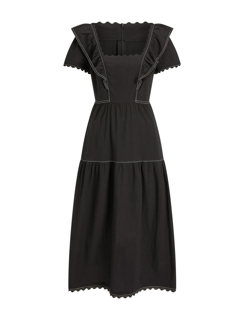Nessa Cotton Seersucker Maxi Dress - Black