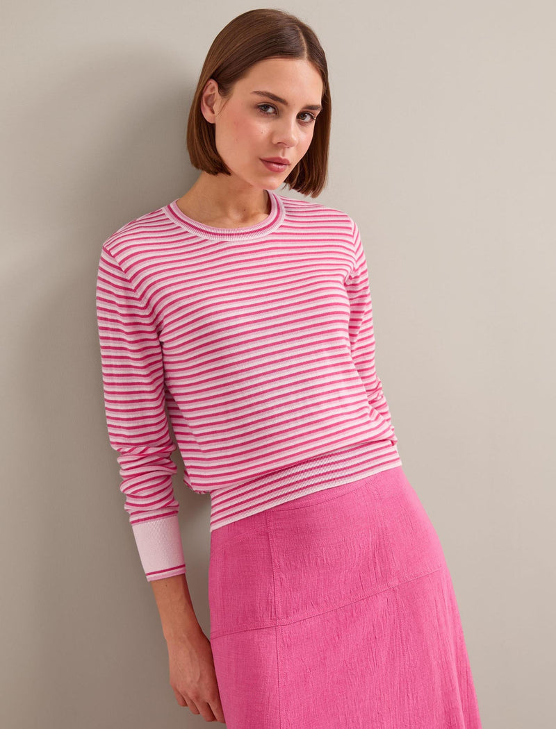 Jodi Cotton Blend Jumper - Hot Pink Pale Pink Stripe