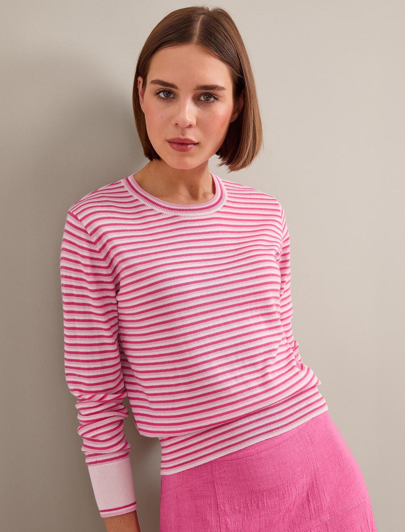 Jodi Cotton Blend Jumper - Hot Pink Pale Pink Stripe