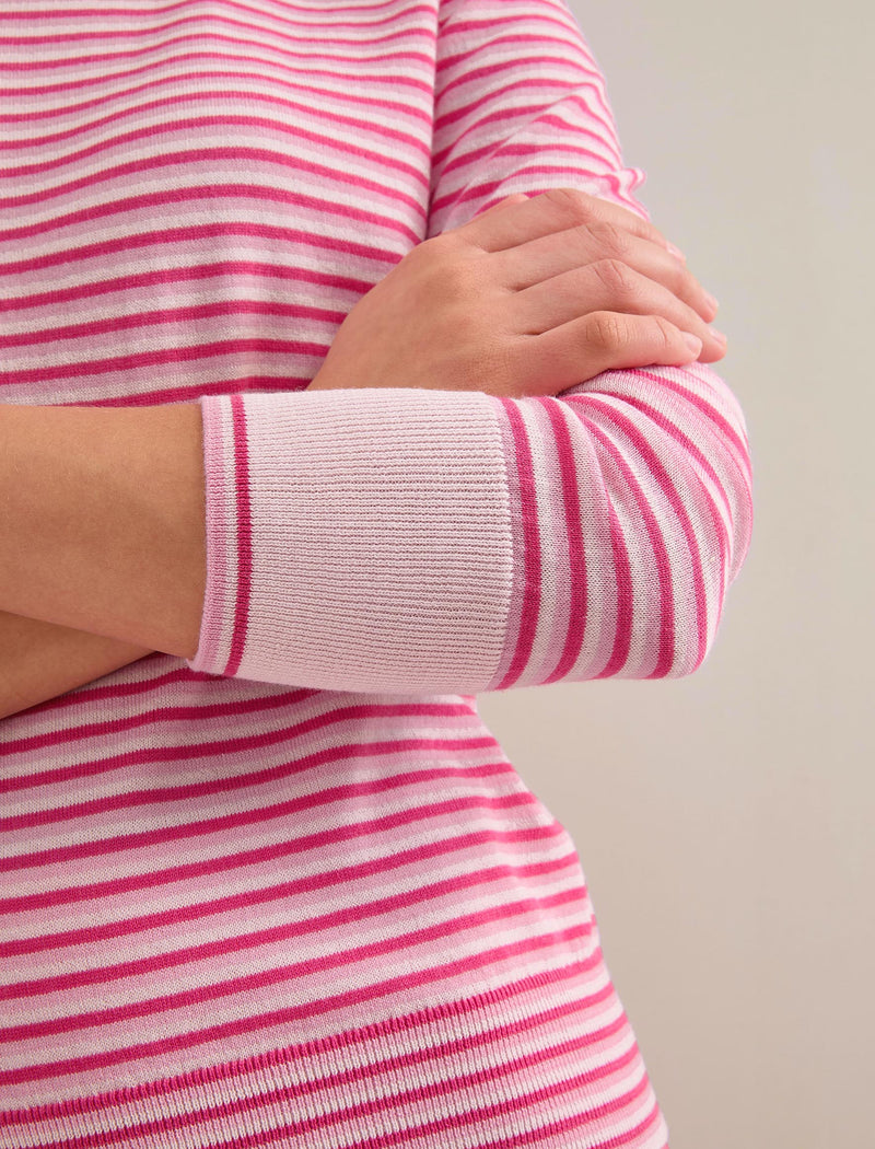 Jodi Cotton Blend Jumper - Hot Pink Pale Pink Stripe