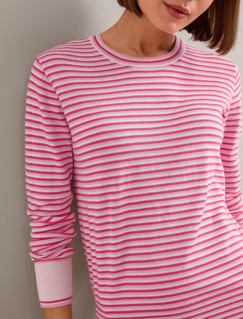 Jodi Cotton Blend Jumper - Hot Pink Pale Pink Stripe