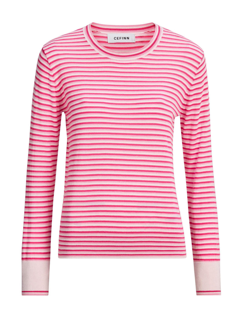 Jodi Cotton Blend Jumper - Hot Pink Pale Pink Stripe