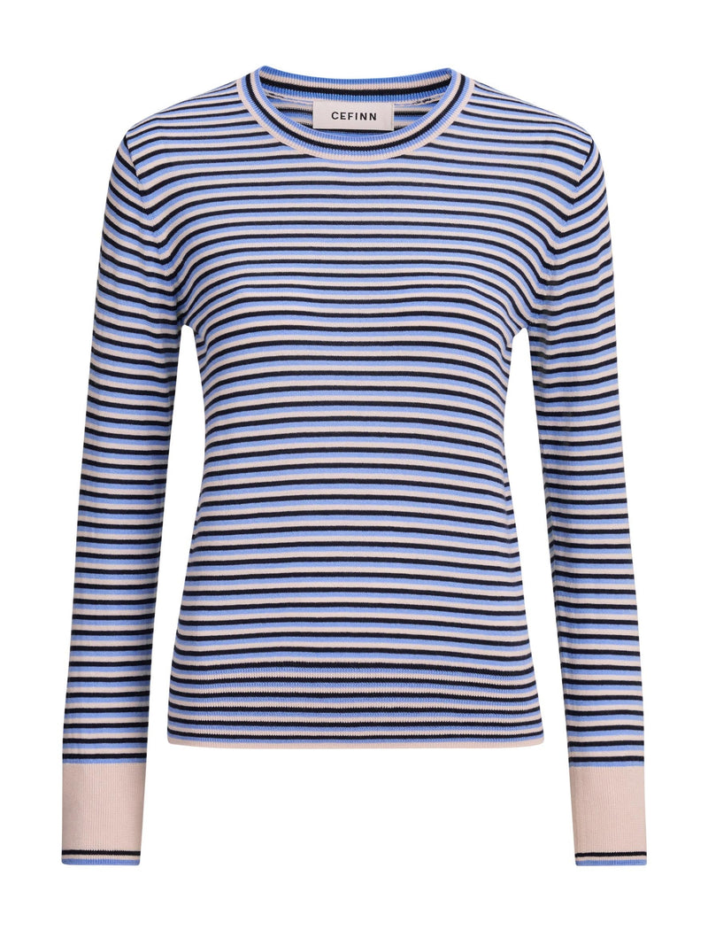 Jodi Cotton Blend Jumper - Navy Mid Blue Beige