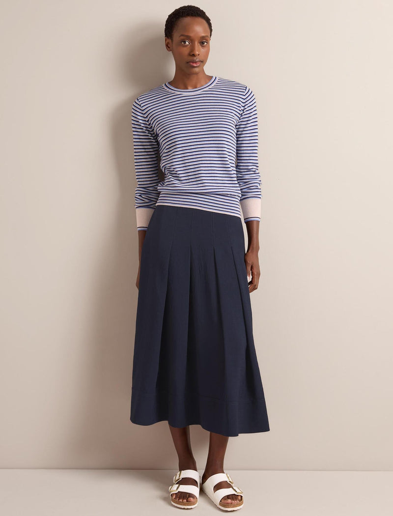 Jodi Cotton Blend Jumper - Navy Mid Blue Beige