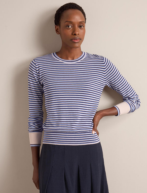 Jodi Cotton Blend Jumper - Navy Mid Blue Beige