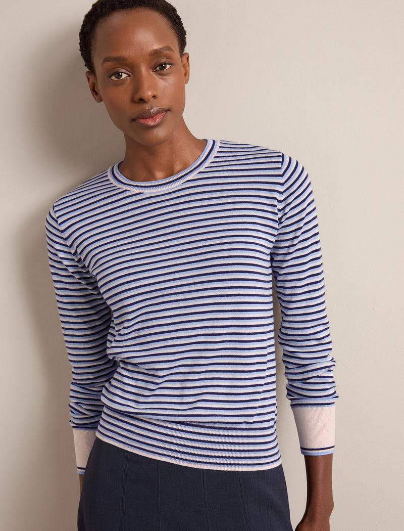 Jodi Cotton Blend Jumper - Navy Mid Blue Beige