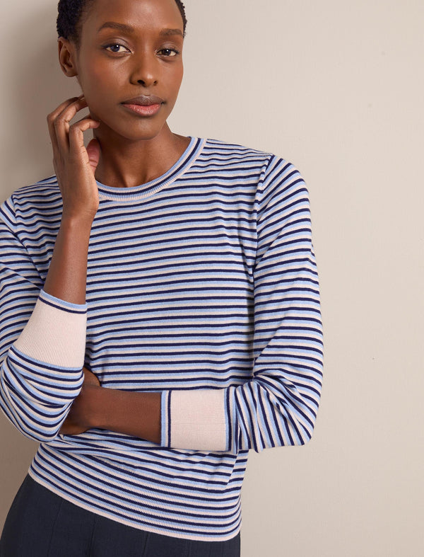Jodi Cotton Blend Jumper - Navy Mid Blue Beige