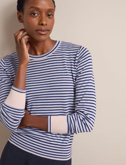 Jodi Cotton Blend Jumper - Navy Mid Blue Beige