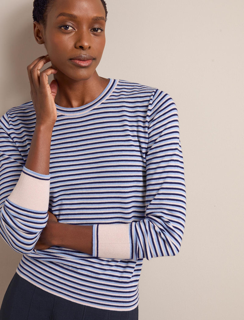 Jodi Cotton Blend Jumper - Navy Mid Blue Beige